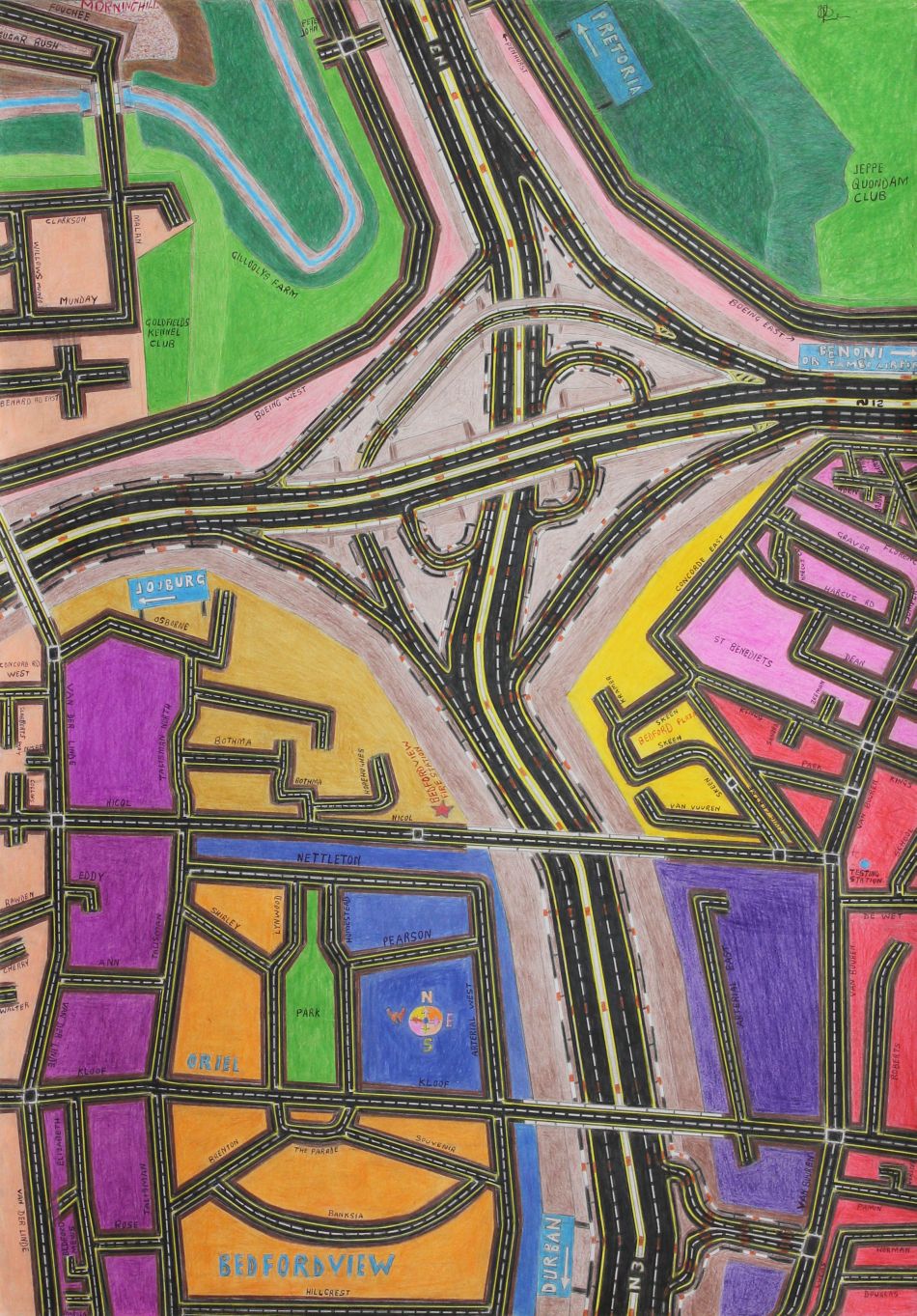 Click the image for a view of: Untitled (Bedfordview). 2013. Colour pencil on paper. 860X710mm